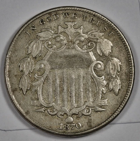 1870 Shield Nickel.  XF.  183854 Cover