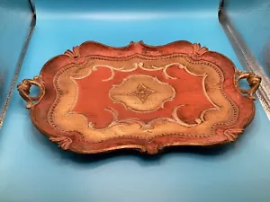 Vintage Italian Florentine Large Tray in Orange & Gold - Picture 1 of 6