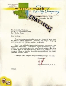 1957 letterhead W. VERNON WALSH REALTY COMPANY Brownsville Texas REALTOR Land - Picture 1 of 1