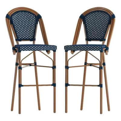 Taburetes Flash Furniture Burdeos 30,25" Paris Ratán en Azul Marino/Natural (Juego de 2) Foto 1 de 4