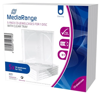 5 custodie Mediarange per cd e dvd doppie a 2 posti con tray nero 10mm - Image 1 of 2