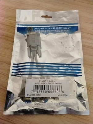 VGA Y Splitter Cable HD15 Male to 2 x HD15 Female 6 inch M05-1116 NEW - Image 1 of 4