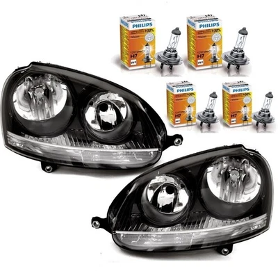 SET Scheinwerfer Klarglas Schwarz H7/H7 + 4x PHILIPS VISION passt für VW Golf 5 - Bild 1 von 4