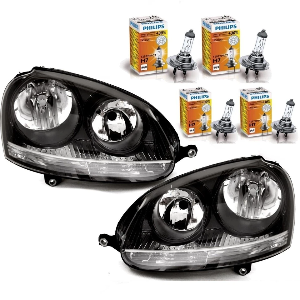 SET Scheinwerfer Klarglas Schwarz H7/H7 + 4x PHILIPS VISION passt für VW Golf 5 - Bild 1 von 4