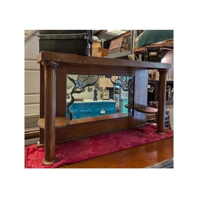 Buffet/aparador espelho prateleira superior vitral madeira de carvalho tigre 47x12x27,6 - Imagem 1 de 4