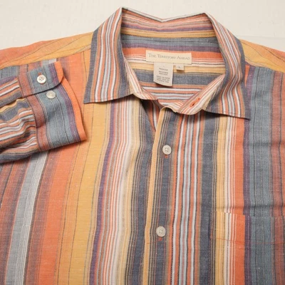 Рубашка мужская The Territory Ahead большая льняная шелковая в полоску с длинным рукавом повседневная - Изображение 1 из 4