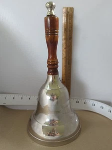 Vintage Large Heavy Brass Handheld School Bell w/ Wood Handle Church Play - Picture 1 of 8