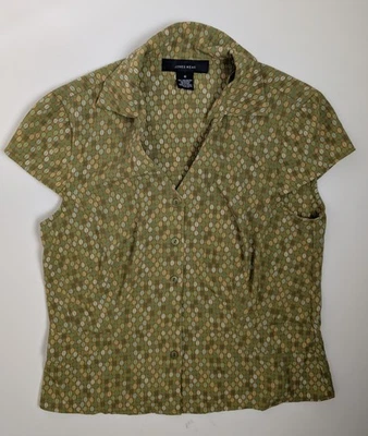 Jones Wear Women’s Blouse Size 6 Green Geometric Print Short Sleeve Button Front - Image 1 of 4