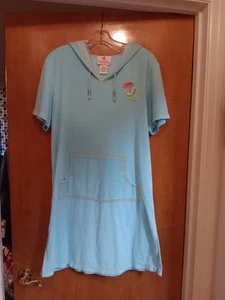 Quacker Factory Medium Hoodie Swim Dress Terry Aqua Blue Sequins Beads Cover Up - Picture 1 of 15