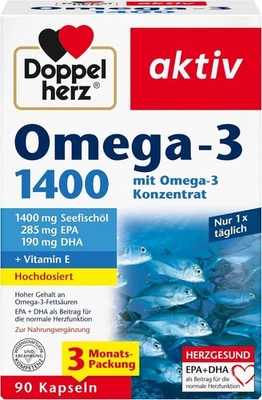 JAPAN Doppelherz Omega-3 1400 mg Hochdosiert Vitamin E Nahrungsergänzung 90 Kapseln