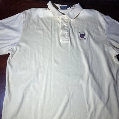Vtg Polo Ralph Lauren Sz L Golf Polo Shirt Yellow Cotton Golf Crest - Image 1 of 4
