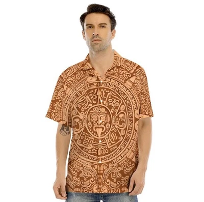 Stone Mayan Print Men's Hawaiian Shirt - Image 1 of 4