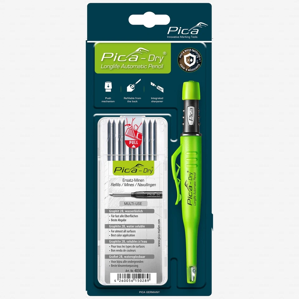 Pica DRY Automatic Pencil + Pica DRY Refill Set, Graphite 2B (10 Leads) - Image 1 of 1
