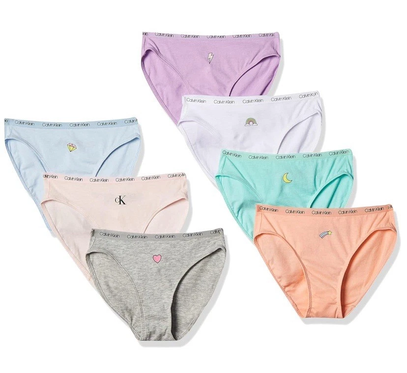 Calvin Klein Girls Cotton 7 Pack Stars Bikini Panties Underwear Size XL (14/16) - Image 1 of 4