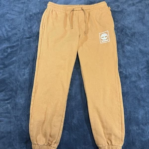 Timberland Jogger Pants Mens Medium Tan Fleece Sweatpants Logo Athletic Casual - Picture 1 of 15