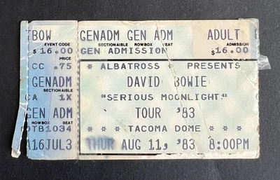 1983 David Bowie Ticket Stub 8/11/83 - Serious Moonlight Tour - Tacoma Dome WA. - Image 1 of 2