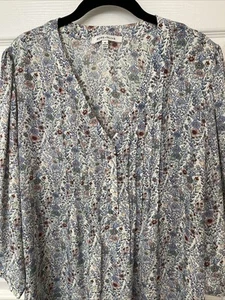 Rose & Olive Floral 3/4 Balloon Sleeve Tunic Blouse Peasant Cottagecore Top 1X - Picture 1 of 13