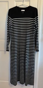 Vestido Suéter Nine West Para Mujer XL Negro Blanco Rayas Acanalado Manga Larga Midi - Imagen 1 de 7