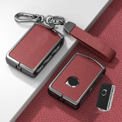 For VOLVO S60 S90 V60 V90 XC90 XC60 Metal Leather Car Remote Key Fob Case Cover - Image 1 of 4