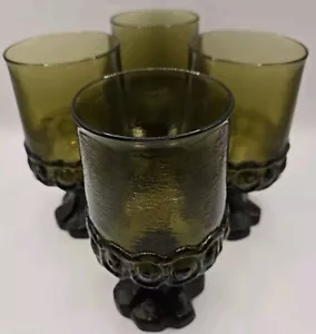 4 Vtg TIFFIN FRANCISCAN MADEIRA Water Goblet Glasses Olive Green 8oz BEAUTIFUL! - Picture 1 of 12