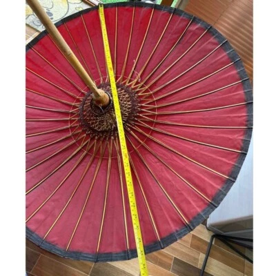 Burmese style umbrella red Handmade Home Decoration natural wood diameter 33 in. - Image 1 of 4