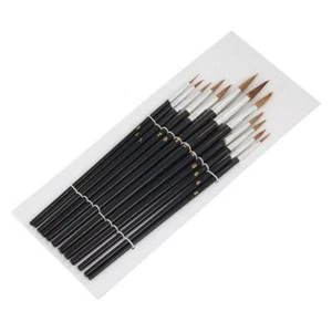 12pc POINTED ARTIST BRUSH SET PAINT BRUSHES WOODEN HANDLES CRAFT PAINTING - Picture 1 of 4