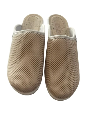 Zuecos Fly Flot para mujer de cuero genuino tostado anatómico antichoque de malla talla 39 Foto 1 de 4