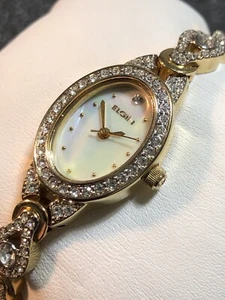 Elgin Gold Tone Gemmed MOP Women’s Oval Vintage Watch RUNS For Parts Or Repair - Picture 1 of 21