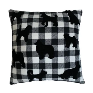 Dog Breeds Buffalo Plaid Throw Pillow Black White Farmhouse Country Latch Hook - Picture 1 of 15