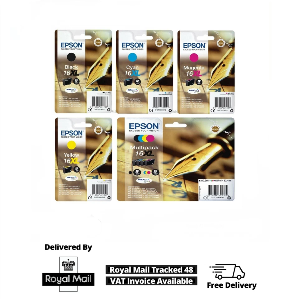 Lotto cartucce inchiostro originali Epson 16XL nero per wf2660 wf-2530 wf-2630 wf-2750 - Immagine 1 di 1