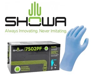 1200 Showa 7502 PF Blue Nitrile Gloves Latex-Free- Medium - Picture 1 of 6