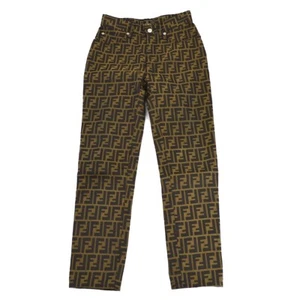 FENDI Zucca Pattern Long Pants Brown Black Italy I=41 Authentic 57298 - Picture 1 of 8