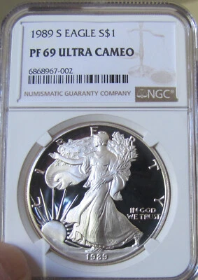1989-S  Proof Silver Eagle $1 NGC PF 69 Ultra Cameo - Image 1 of 4