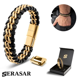 SERASAR | Men's Leather Bracelet [Steel]  in Premium Quality - with Gift Box - Picture 1 of 33