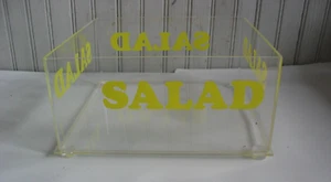 Vintage acrylic 9" square SALAD Footed Bowl yellow Lettering Taiwan Morgan - Picture 1 of 5