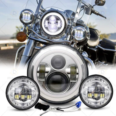 Faro LED halo de 7" + lámparas de paso de 4,5" para Harley-Davidson Touring Road King Foto 1 de 4