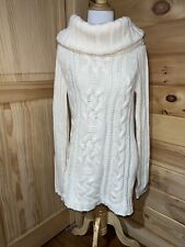 BURTON Ivory Cable Knit Long Sweater With Zip Off Neck Size Medium