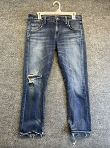 Agolde Jeans Women 28 Blue Straight Mid-Rise Distressed Whiskered Denim Pants - Picture 1 of 14