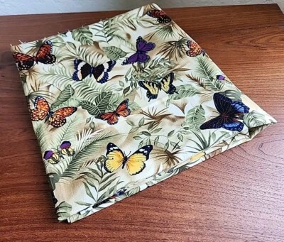 Rainforest Butterflies on Leaves Neutral Fabric Timeless Treasures Yard - Image 1 of 4