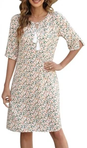 XL Manydress Womens Summer Tie Neck Dress Casual Floral Print - Picture 1 of 4