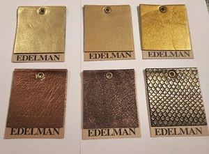 VINTAGE GENUINE LEATHER Luxe Textured (6) FABRIC SAMPLES 3" x 3" Gold Copper - Picture 1 of 2