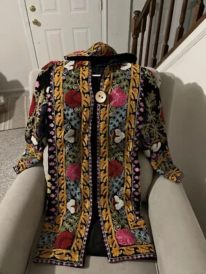 Abrigo/Bata/Caftán/Kimono Vintage Hecho a Mano Uzbeko Suzani Bordado Chapan Foto 1 de 4