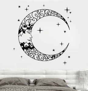 Vinyl Wall Decal Crescent Moon Stars Bedroom Design Stickers (939ig) - Picture 1 of 3