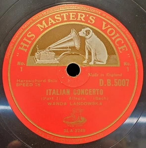 78 RPM Wanda Landowska Italian Concerto Bach Eng HMV DB5007-DB5008 HARPSICHORD - Picture 1 of 11