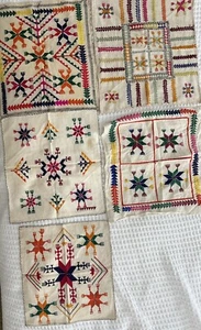 Five Vintage Hazara Prayer Linen Cloths In Very Good Condition 14.5x15 Inches - Picture 1 of 6
