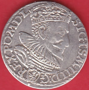 R* POLAND LITHUANIA 3 GROSCHEN 1594 MARIENBURG SIGISMUND III aUNC DETAILS #3550 - Foto 1 di 2
