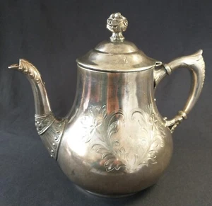 Brooklyn Silver Co. Teapot Coffee Pot Quadruple Plate Repousse Floral Pattern - Picture 1 of 9