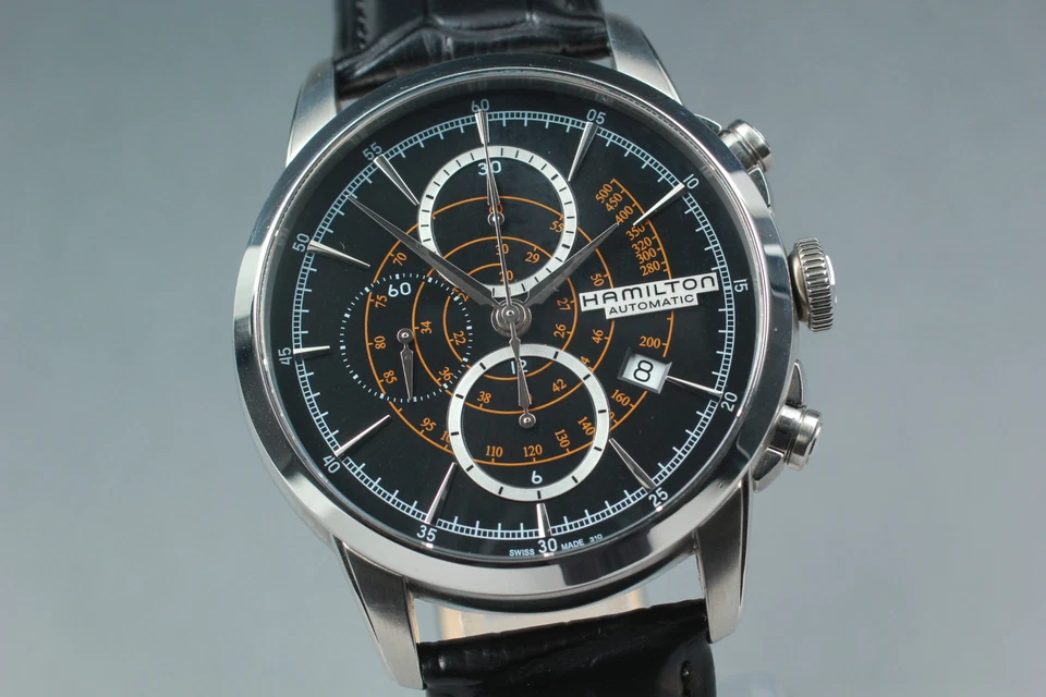 [Papel] HAMILTON American Classic RailRoad Auto Chrono 44 mm H40656731 H406560 Foto 1 de 4