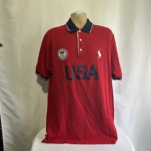 Polo Ralph Lauren Shirt Mens Sz L Tall Custom Slim Fit Red Blue USA Pony Logo - Picture 1 of 11