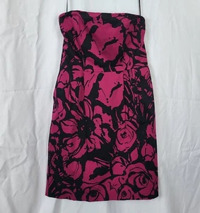 Express fuchsia & schwarz Blumen trägerlos figurbetont Empire Taille Frühling Kleid Gr 8 - Bild 1 von 7